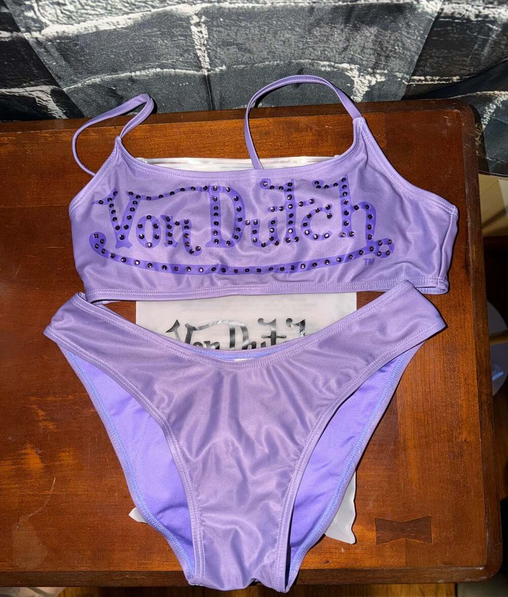 Von Dutch Lilac Rhinestone Bikini Set